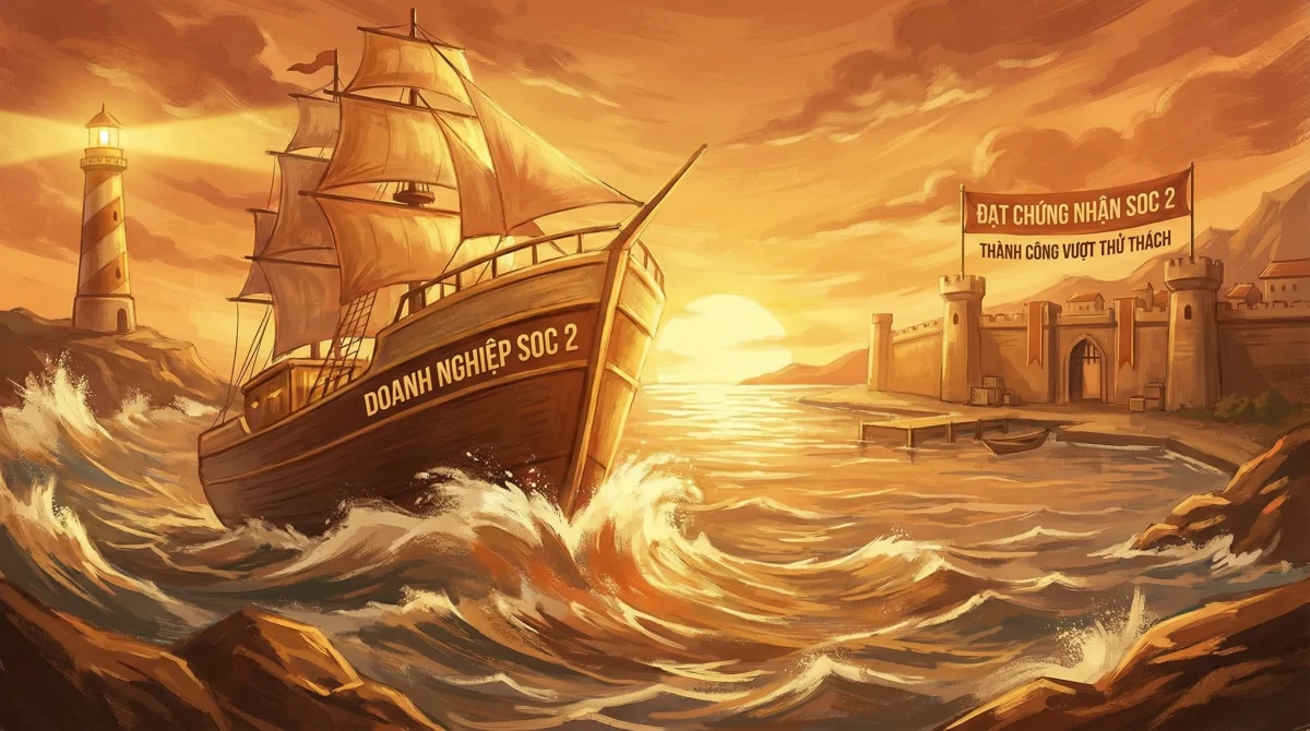 Vượt qua biển động, con tàu mang theo khát vọng vươn tới bến bờ an toàn, tựa như hành trình chinh phục chứng nhận SOC 2 đầy thử thách của doanh nghiệp.