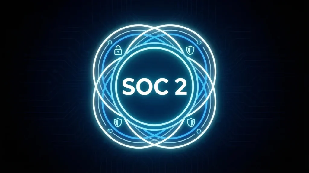 SOC 2: Biểu tượng tin cậy và an toàn thông tin, được bảo vệ bởi các vòng tròn vững chắc.