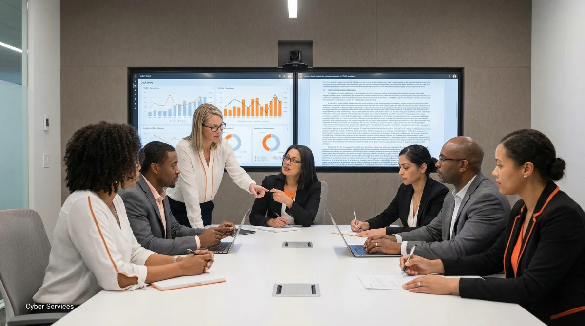 Chuyên gia ngân hàng tập trung thảo luận về tuân thủ PCI DSS, minh chứng cho sự hợp tác chặt chẽ trong môi trường pháp lý phức tạp.Cyber Services