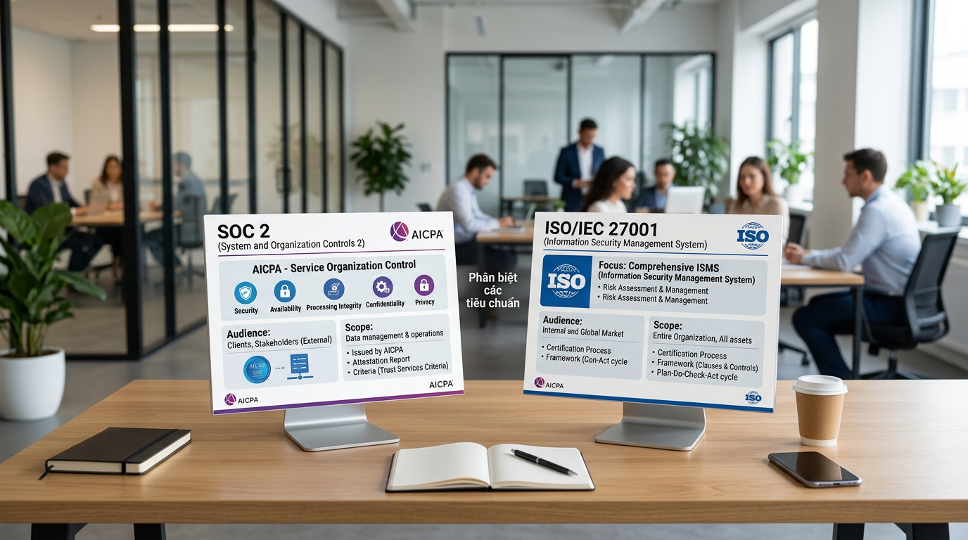 Phân biệt các tiêu chuẩn SOC 2 và ISO 27001